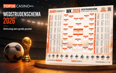 Claim een gratis Top10casino.nl WK 2026 poster Gratis WK 2026 poster met wedstrijdschema van Top10casino.nl