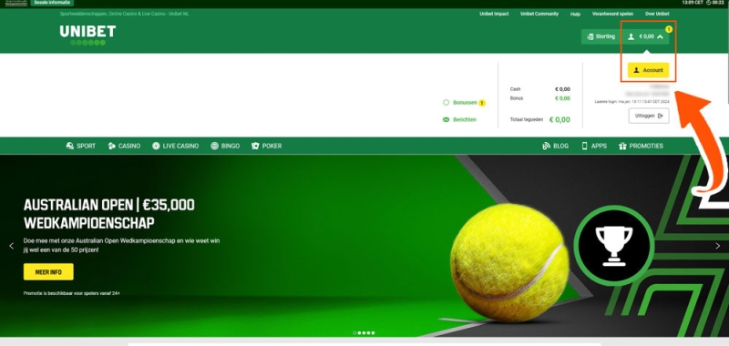 Open je account bij Unibet