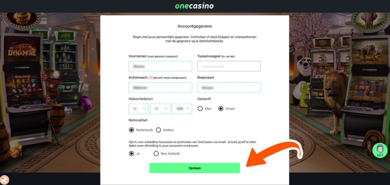 Accountgegevens One Casino