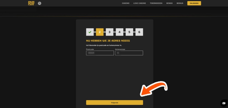 Vul je adres in bij Fair Play Casino