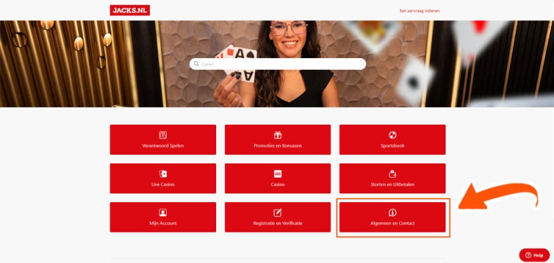 Klik op algemeen en contact bij Jacks