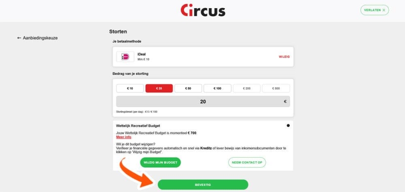 Vul het gewenste bedrag in bij Circus Casino