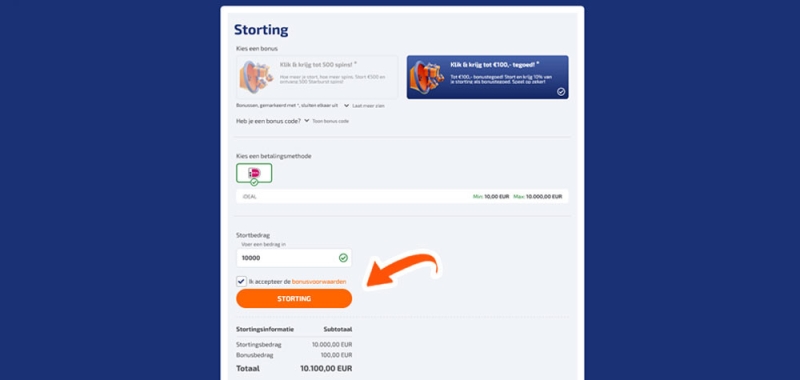 Betnation aanmelding afronden en storten