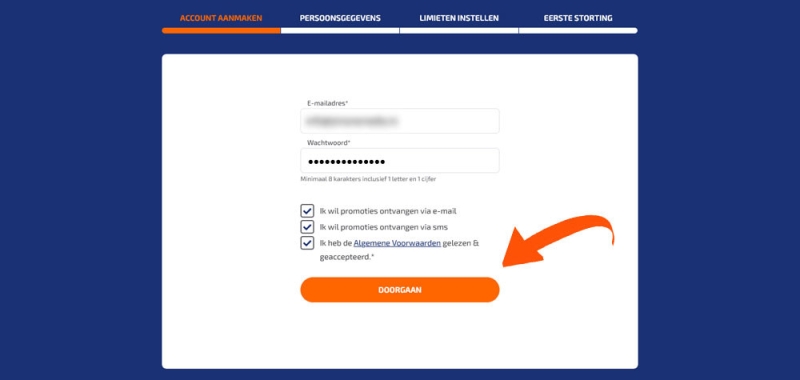 Accountgegevens invullen bij Betnation