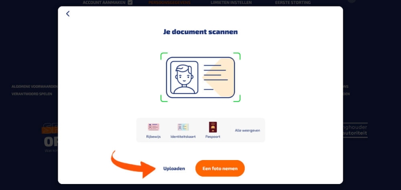 Document uploaden tijdens aanmelden bij Betnation