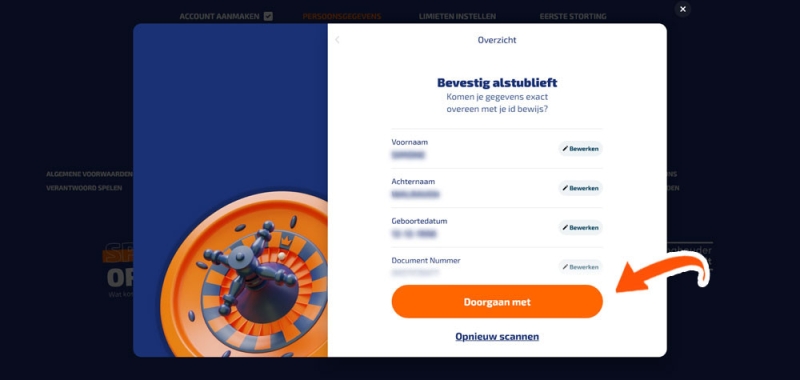 Registratie van gegevens bevestigen bij Betnation