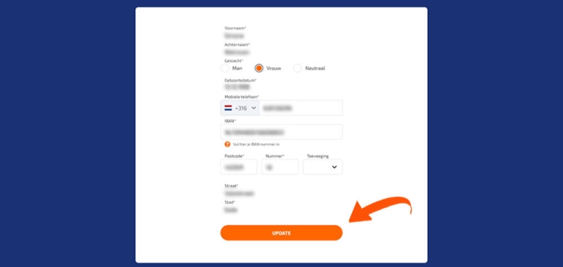 Persoonsgegevens tijdens Betnation registreren bevestigen
