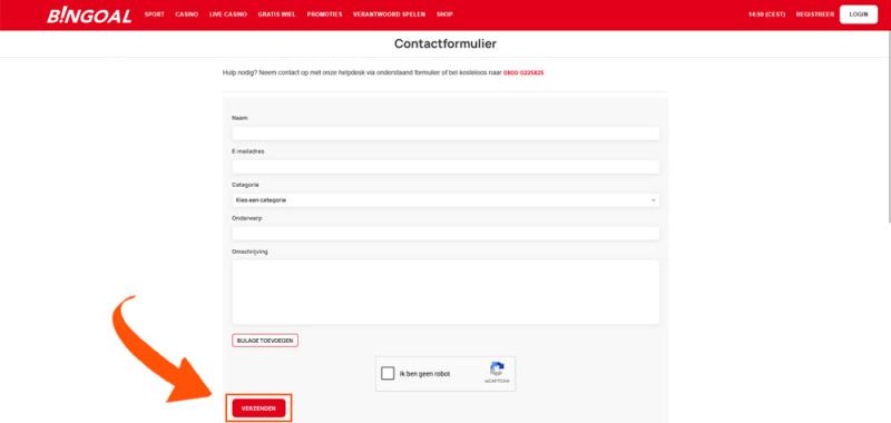 Vul het contactformulier in of bel met de Bingoal klantenservice