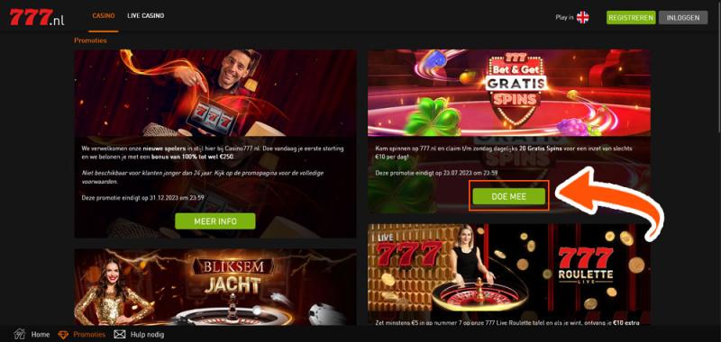 Kies een bonus bij Casino 777