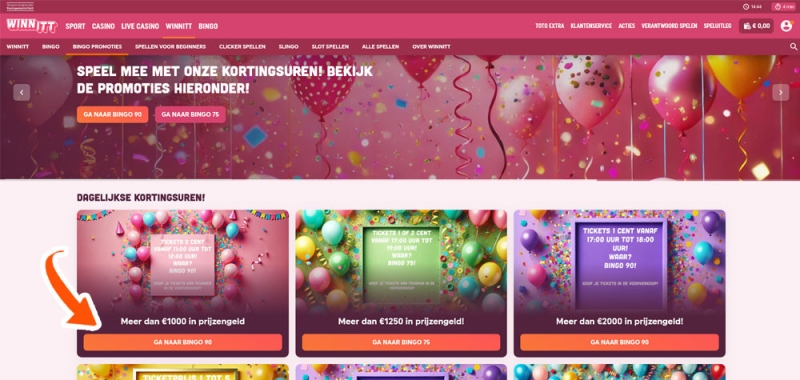 Klik op een bonus naar keuze bij Winn Itt