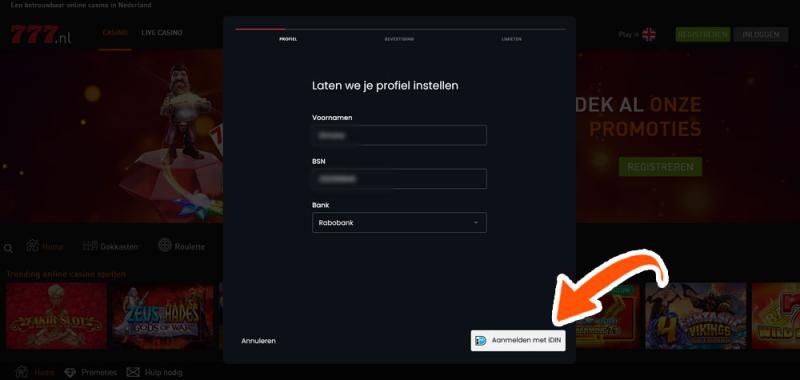 Casino 777 iDIN gebruiken