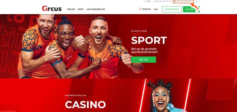 Klik op hulp en contact bij Circus Casino