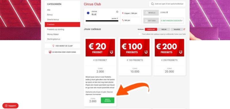 Claim de Free Bets van Circus Club