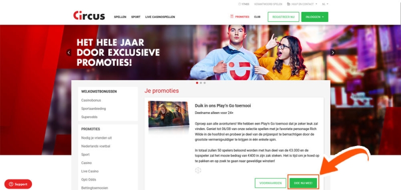 Claim de bonus bij Circus Casino