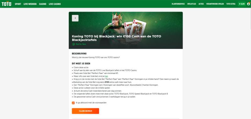 Claim de bonus bij TOTO