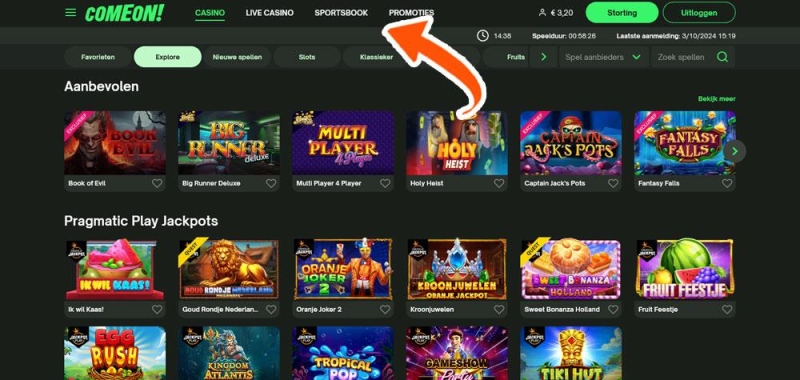 Ontvangen casino bonus gebruiken bij ComeOn