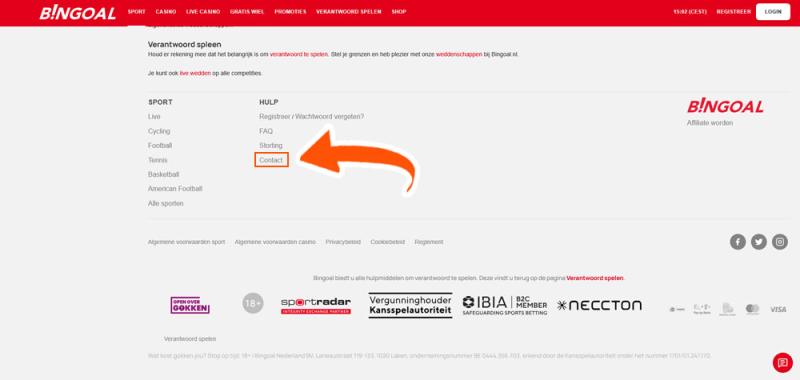 Klik op 'Contact' op de website van Bingoal
