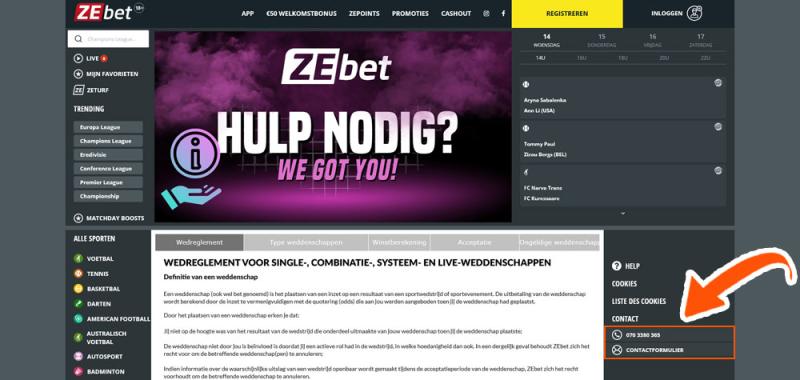 Bekijk de ZEbet contactopties