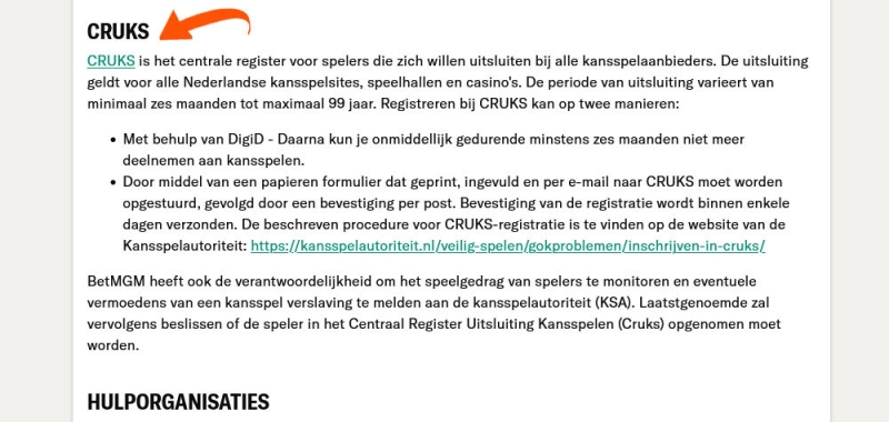 Bezoek CRUKS via BetMGM