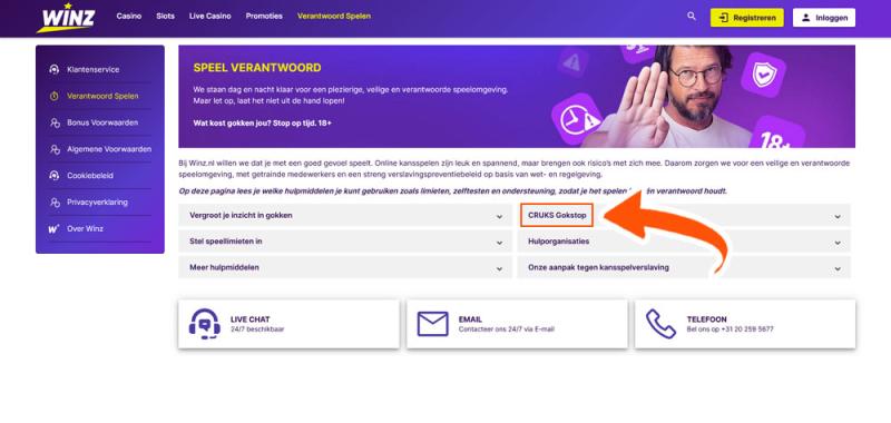 Uitleg over Cruks gokstop bij Winz