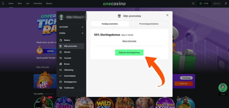 One Casino bonus gebruiken