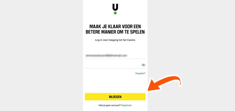 Vul je inloggegevens in bij de Unibet app