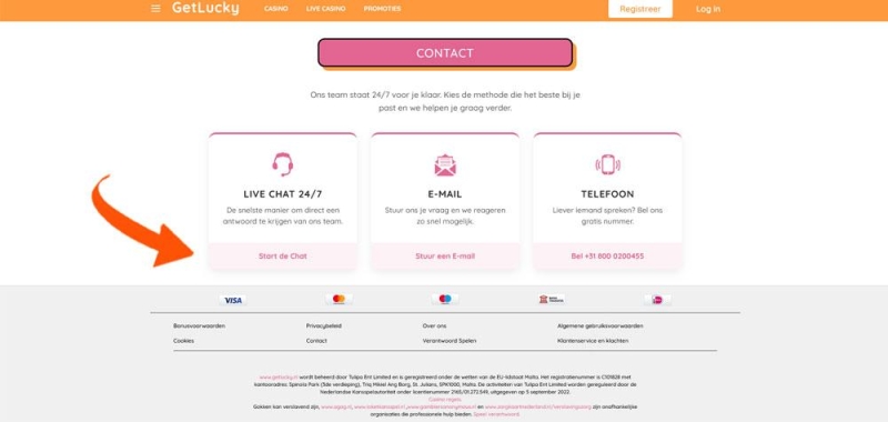 Kies een GetLucky contactmethode
