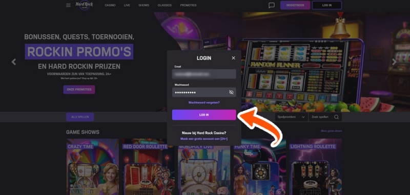 Gegevens invullen voor Hard Rock Casino inloggen