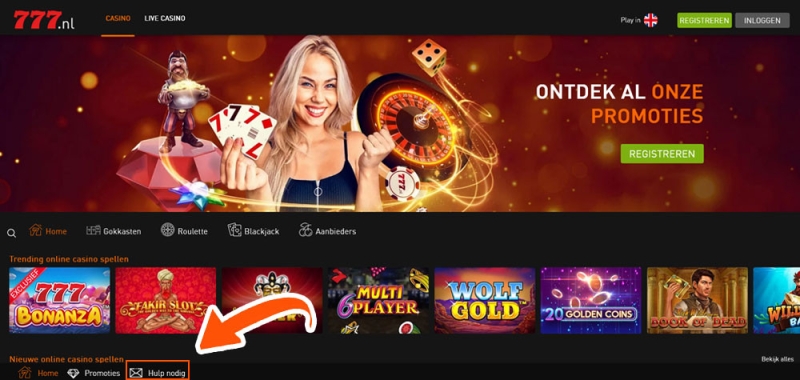 Klik op de hulpknop bij Casino 777