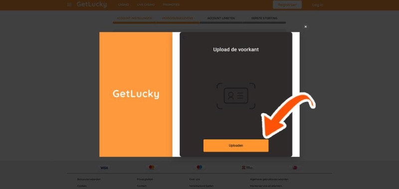 Upload je identiteitsbewijs bij GetLucky
