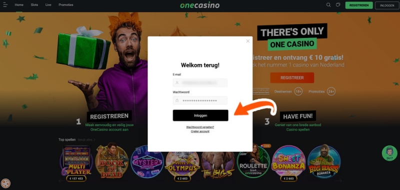 Vul je inloggegevens in bij One Casino