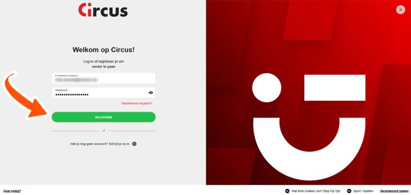 Vul de inloggegevens in bij Circus Casino