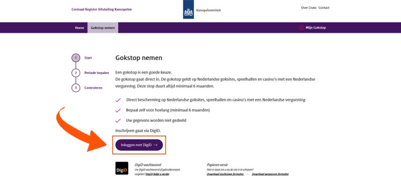 Inloggen bij CRUKS met DigiD