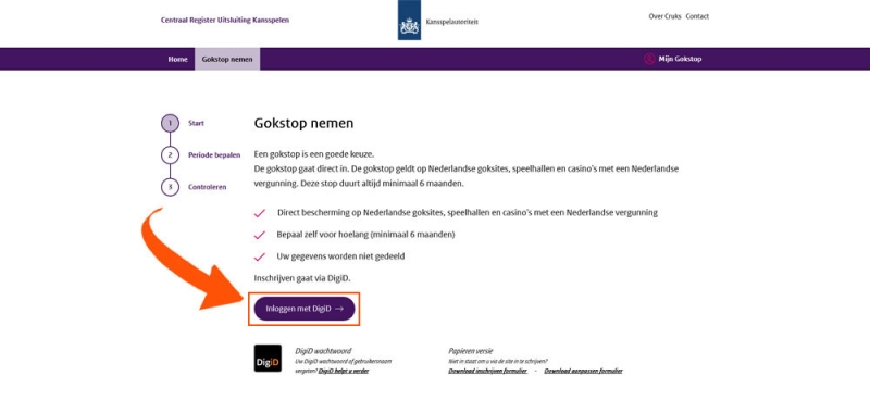 Log in bij CRUKS met je DigiD