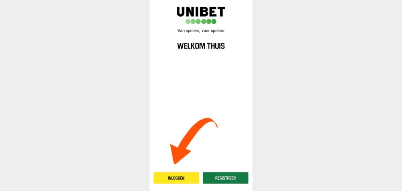 Klik op inloggen in de Unibet app