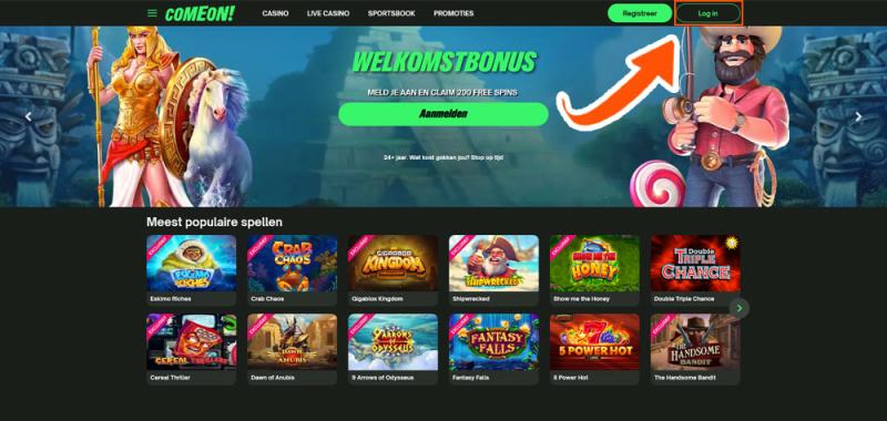 Klik op de inlogknop van ComeOn Casino