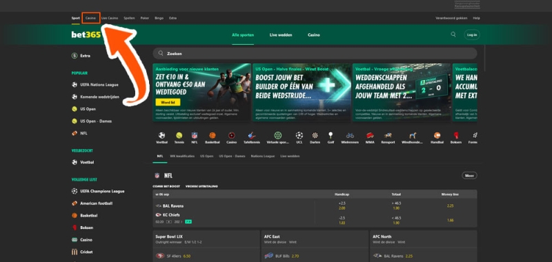Casino Bet365 aanklikken