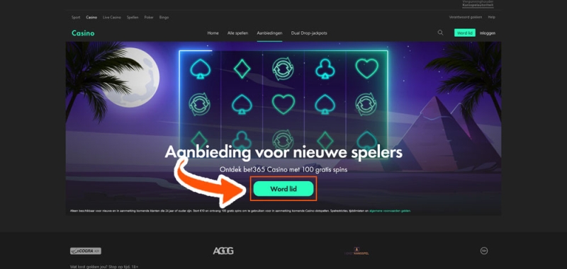 Klik op 'Word lid' bij Bet365
