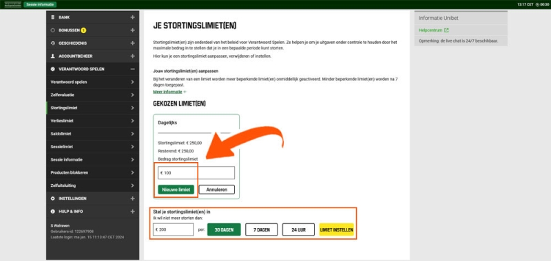 Stel je limieten in bij Unibet