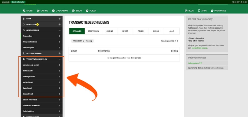 Bekijk de limieten bij Unibet