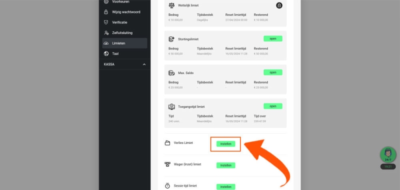 Stel je One Casino limieten in