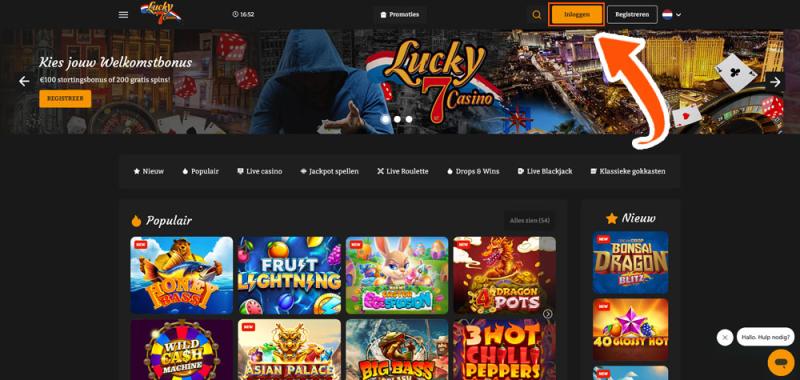 Klik op 'Inloggen' bij Lucky 7 Casino