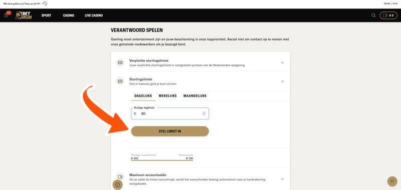 Stel de nieuwe BetMGM limieten in