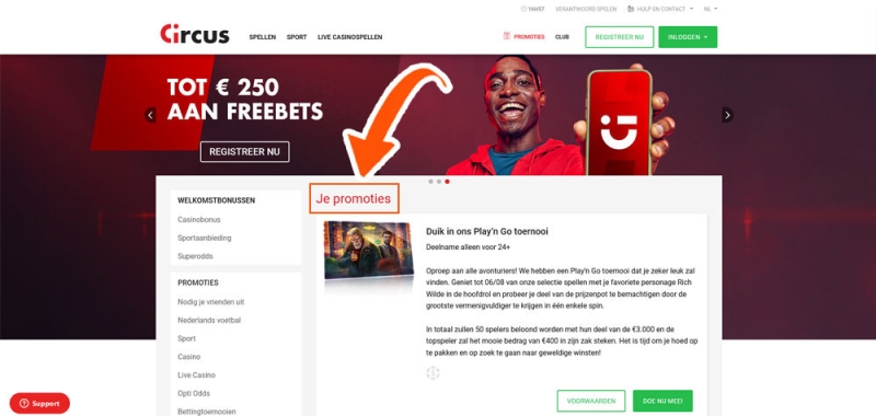 Kies een promotie bij Circus Casino