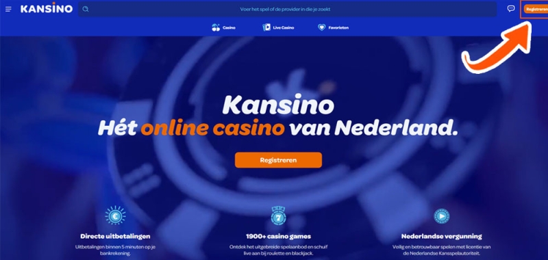 Klik op de registratieknop bij Kansino