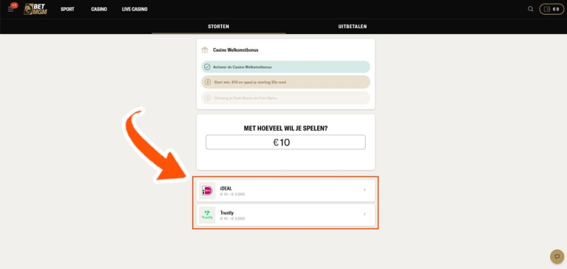 Voer je storting uit bij BetMGM