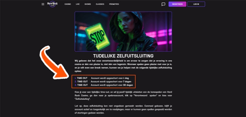 Hard Rock Casino time-out instellen