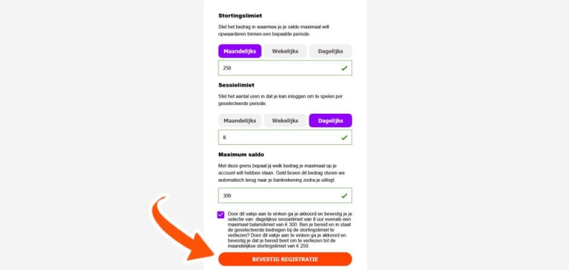 Stel bij Tonybet limieten in