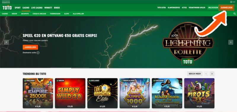 Klik bij TOTO op 'Aanmelden'