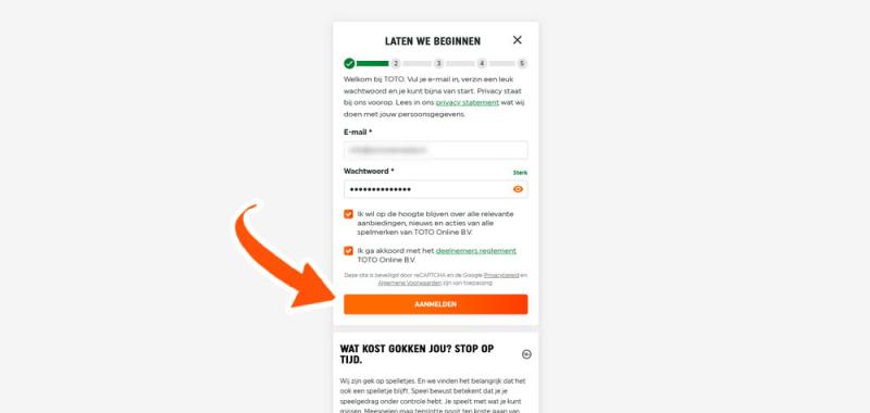 E-mail en wachtwoord bij TOTO instellen